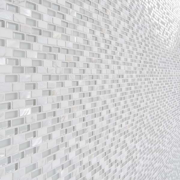 Paragon Pearl Lace Gray Mini Brick Marble & Glass Mosaic Tile