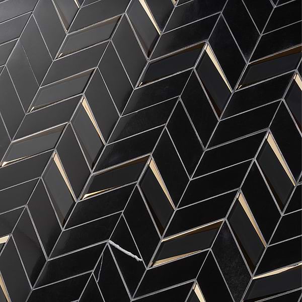 Kasol Portoro Black 2x4 Marble and Mirrored Glass Polished Mosaic Tile
