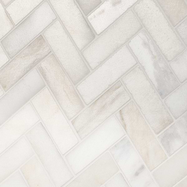 White Jade Harringbone Polished Marble Mosaic 