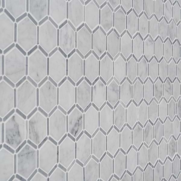 Florentine Carrara & Light Bardiglio Gray 2" Hexagon Polished Marble Mosaic Tile