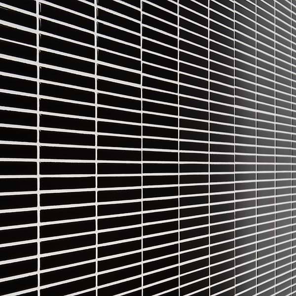 Kai Black 1x4" Tri-Stacked Glossy Porcelain Mosaic Tile