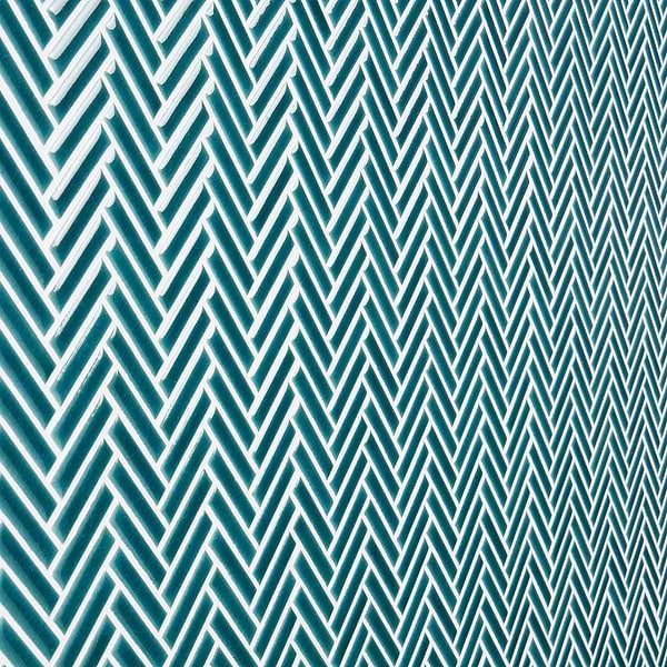 Kai Teal 1x2" Herringbone Crackled Glossy Porcelain Mosaic Tile