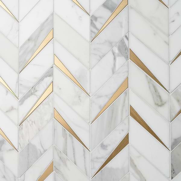 Vara Calacatta Polished Marble and Brass Mosaic Tile