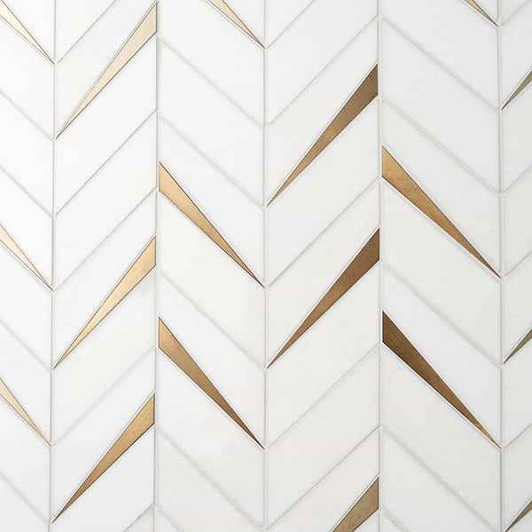 Vara Thassos Polished Marble and Brass Mosaic Tile