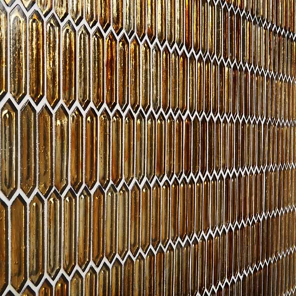 Komorebi Picket Firefly Gold 1x3 Polished Glass Mosaic Tile