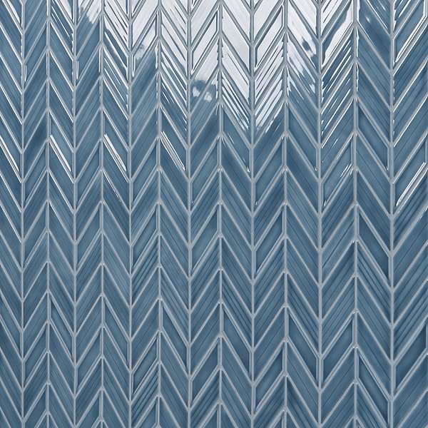 Brookline Chevron Coastal Blue 1x5 Glossy Ceramic Mosaic Tile
