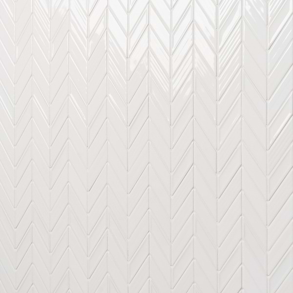 Brookline Chevron Cloud White 1x5 Glossy Ceramic Mosaic Tile