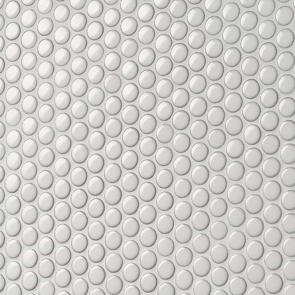 Nirvana Snow Rimmed 1" Penny Round White  Polished Porcelain Mosaic