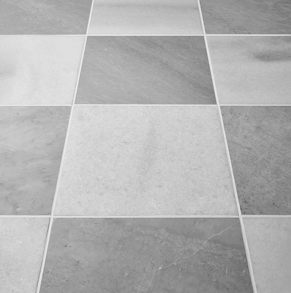 Alterno Biarritz White and Earth Gray 12x12 Polished Marble Checkerboard Tile