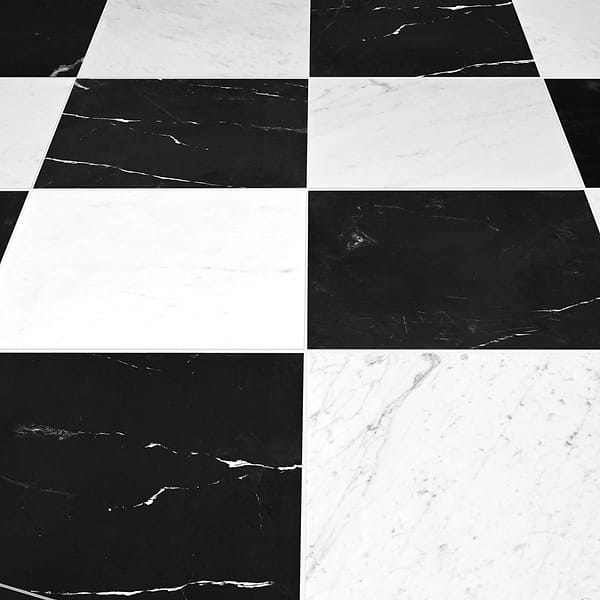 Alterno Black Silk and Bianco Carrara White 12x12 Honed Marble Checkerboard Tile