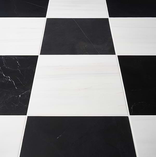 Alterno Black Silk and Glacier White Select 12x12 Honed Marble Checkerboard Tile