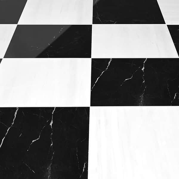 Alterno Black Silk and Glacier White Select 12x12 Polished Marble Checkerboard Tile