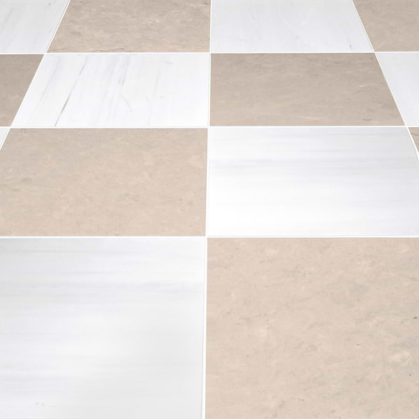 Alterno Crema Ella Beige and Glacier White Extra 12x12 Honed Marble Checkerboard Tile