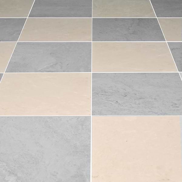 Alterno Earth Gray and Crema Ella Beige 12x12 Honed Marble Checkerboard Tile