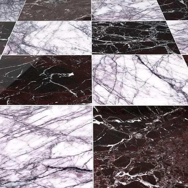 Alterno Lilac and Rosso Levanto Red 12x12 Polished Marble Checkerboard Tile
