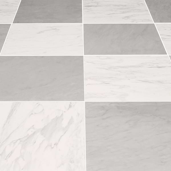 Alterno Volakas White and Ice Gray 12x12 Honed Marble Checkerboard Tile