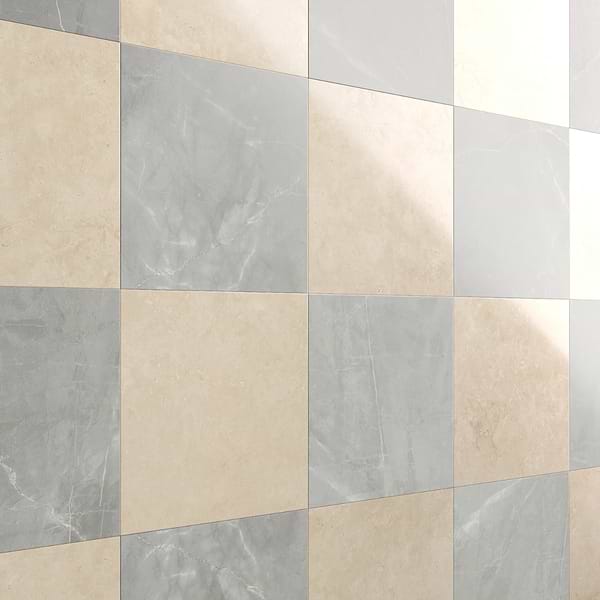Fortunato Marfil Beige and Amani Gray 12x12 Polished Porcelain Checkerboard Tile