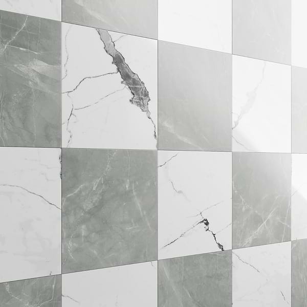 Fortunato Amani Gray and Calacatta White 12x12 Polished Porcelain Checkerboard Tile