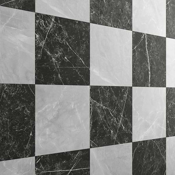 Fortunato Amani Gray and Nero Marquina Black 12x12 Matte Porcelain Checkerboard Tile