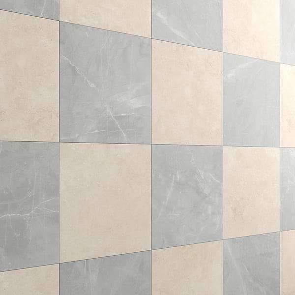 Fortunato Marfil Beige and Amani Gray 12x12 Matte Porcelain Checkerboard Tile