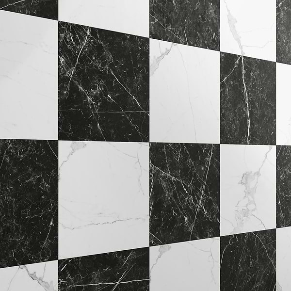 Fortunato Calacatta White and Nero Marquina Black 12x12 Matte Porcelain Checkerboard Tile