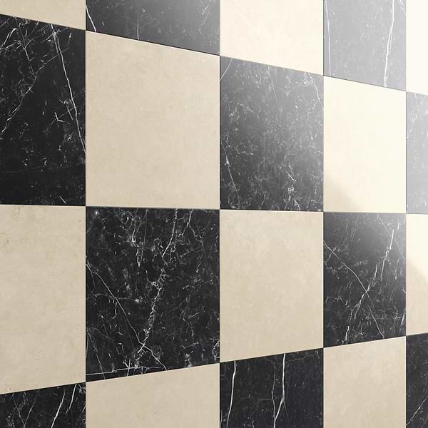 Fortunato Marfil Beige and Nero Marquina Black 12x12 Polished Porcelain Checkerboard Tile