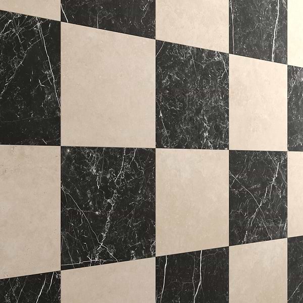 Fortunato Marfil Beige and Nero Marquina 12x12 Matte Porcelain Checkerboard Tile