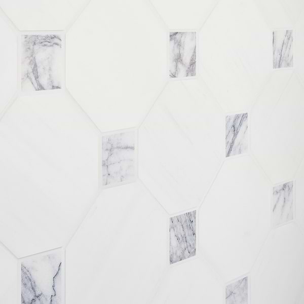 Alaris Glacier White 8" Octagon with Lilac Dot Tumbled Marble Tile