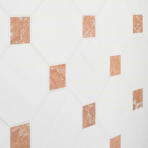 Alaris Glacier White 8" Octagon with Bellini Dot Tumbled Marble Tile