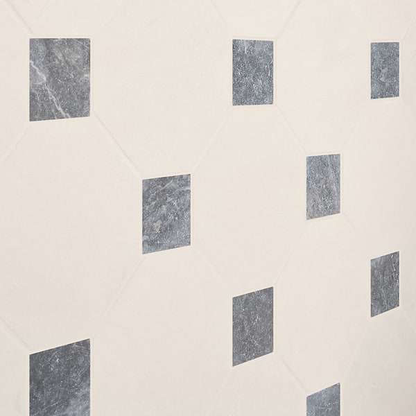 Alaris Simena 8" Octagon with Lovina Gray Dot Tumbled Limestone and Marble Tile