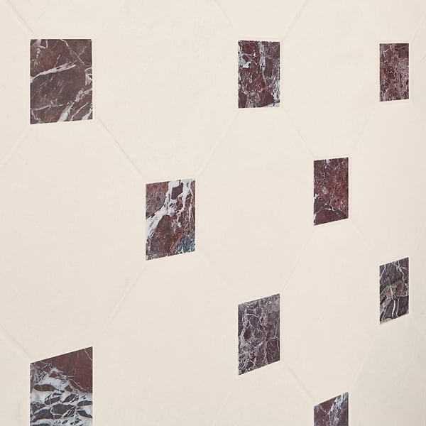 Alaris Simena 8" Octagon with Rosso Levanto Dot Tumbled Limestone and Marble Tile