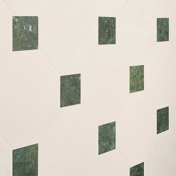 Alaris Simena 8" Octagon with Verde Dot Tumbled Limestone and Marble Tile