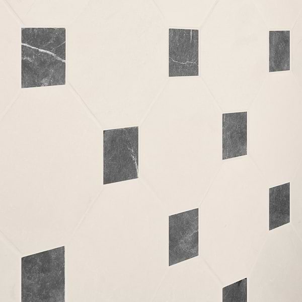 Alaris Simena 8" Octagon with Black Silk Dot Tumbled Limestone and Marble Tile