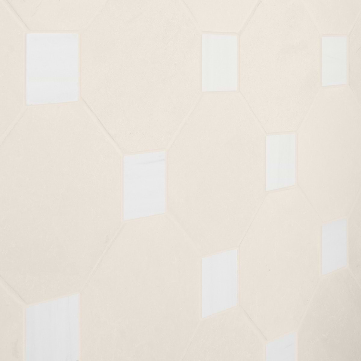 Alaris Simena 8" Octagon with Glacier White Dot Tumbled Limestone and Marble Tile