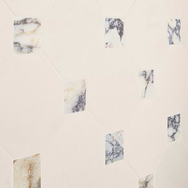 Alaris Simena 8" Octagon with Calacatta Viola Dot Tumbled Limestone and Marble Tile