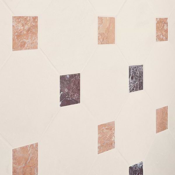 Alaris Simena 8" Octagon with Bellini and Rosso Levanto Dot Tumbled Limestone and Marble Tile