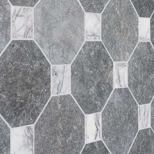 Alaris Lovina Gray 8" Octagon with Lilac Dot Tumbled Marble Tile