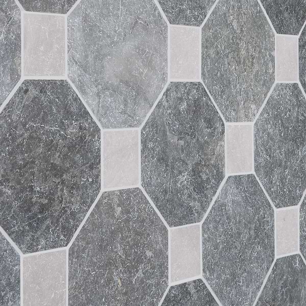 Alaris Lovina Gray 8" Octagon with Earth Gray Dot Tumbled Marble Tile