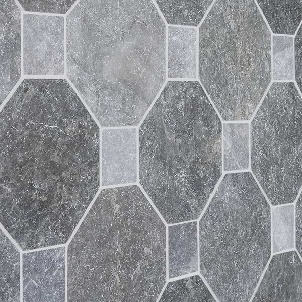 Alaris Lovina Gray 8" Octagon with Lovina Gray Dot Tumbled Marble Tile