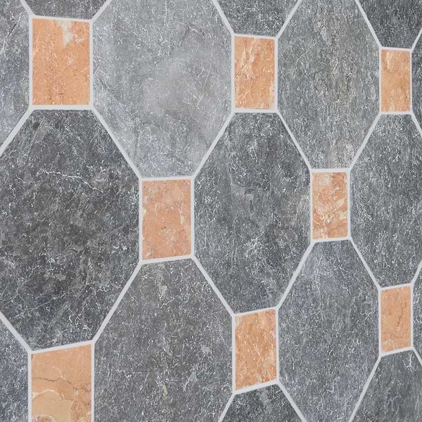 Alaris Lovina Gray 8" Octagon with Bellini Dot Tumbled Marble Tile
