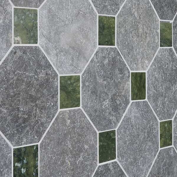 Alaris Lovina Gray 8" Octagon with Verde Dot Tumbled Marble Tile