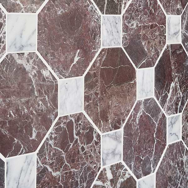 Alaris Rosso Levanto 8" Octagon with Lilac Dot Tumbled Marble Tile