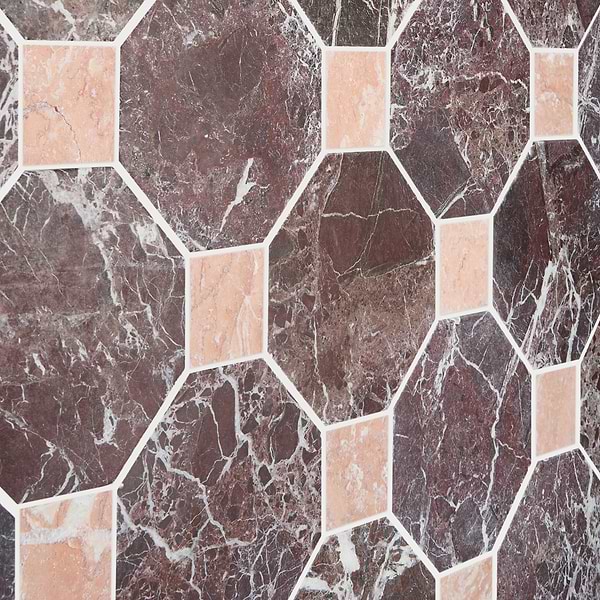 Alaris Rosso Levanto 8" Octagon with Bellini Dot Tumbled Marble Tile