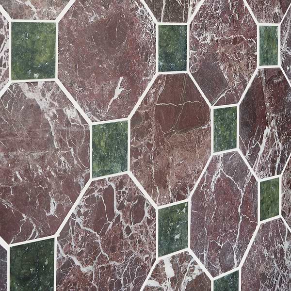 Alaris Rosso Levanto 8" Octagon with Verde Dot Tumbled Marble Tile