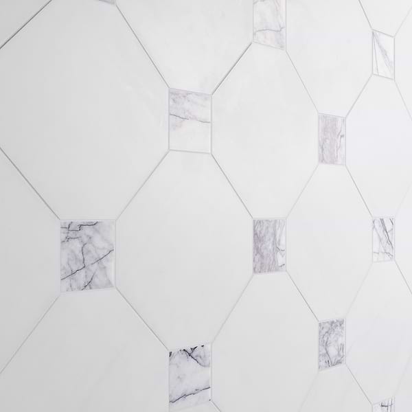 Alaris Glacier White 12" Octagon with Lilac Dot Honed Marble Tile