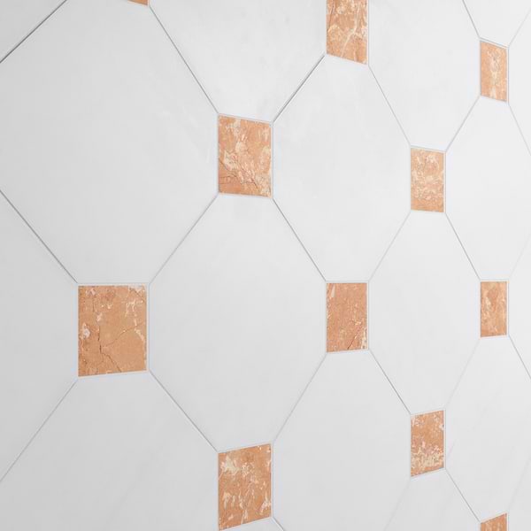 Alaris Glacier White 12" Octagon with Bellini Dot Honed Marble Tile