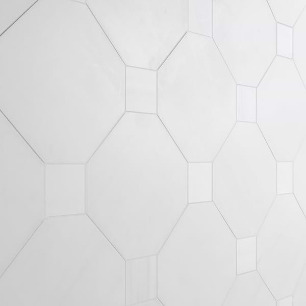 Alaris Glacier White 12" Octagon with Glacier White Dot Honed Marble Tile