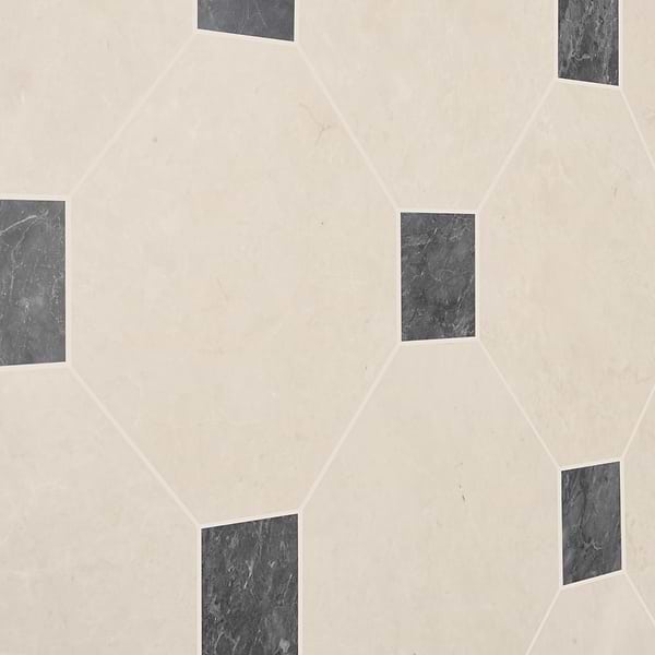 Alaris Crema Ella 12" Octagon with Lovina Gray Dot Honed Marble Tile