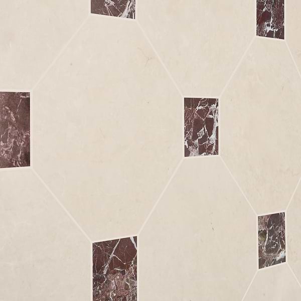Alaris Crema Ella 12" Octagon with Rosso Levanto Dot Honed Marble Tile