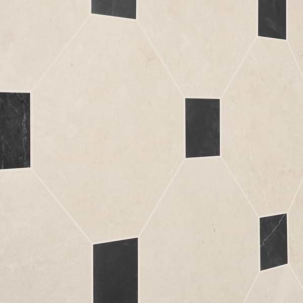 Alaris Crema Ella 12" Octagon with Black Silk Dot Honed Marble Tile